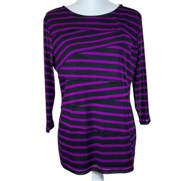 Dana Buchman Tunic Top Sheer Waterfall Layers 3/4 Sleeve Purple Black Women XL - Picture 16 of 16